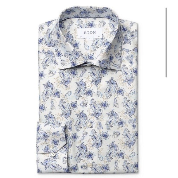 ETON Lightweight Twill Paisley Slim Fit Dress Shirt Sz: Small